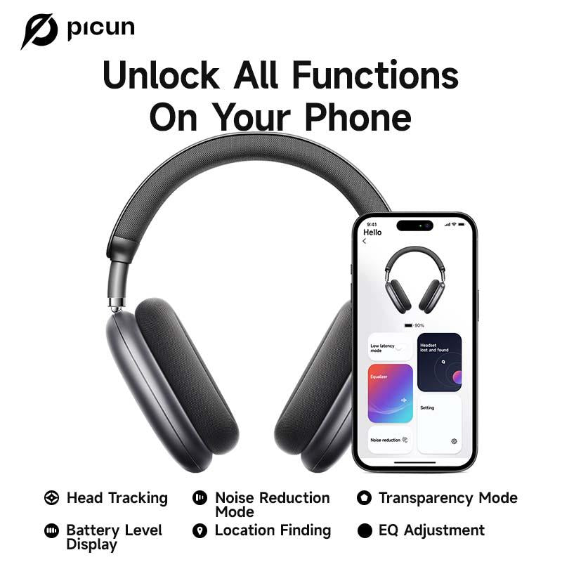 Picun F8 Pro Wireless Headphones - 52Db Noise Cancellation, 5 Smart ENC Mics, Detachable Fabric Ear Cushions, 120 Hour Standby, Seamless Dual Device Connection for All-Day Use and Boosted Productivity